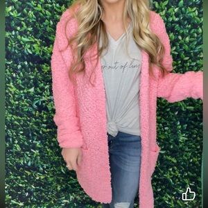 Zenana Outfitters Pink Textured Popcorn Cardigan- size small, oversized